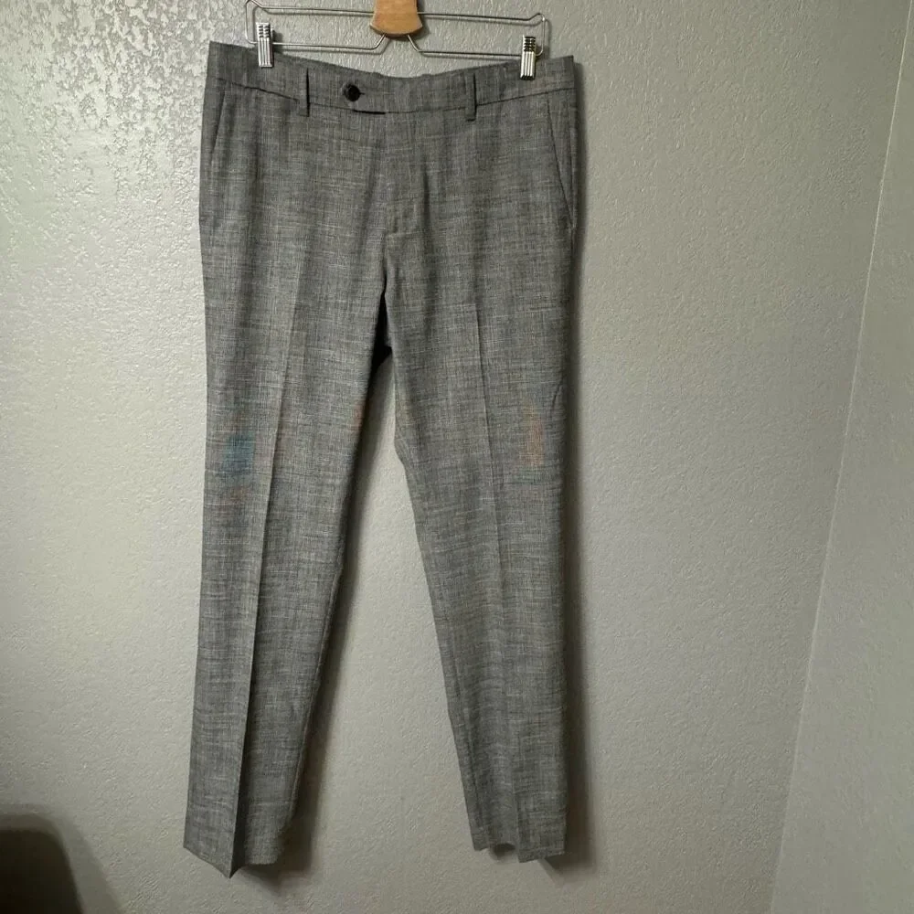 Fairlane Trouser Pants Mens 34x34 Slim Fit Gray Microplaid Polyester Viscose